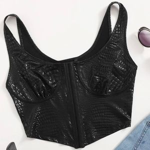 Snakeskin Pattern Leather Crop Top
